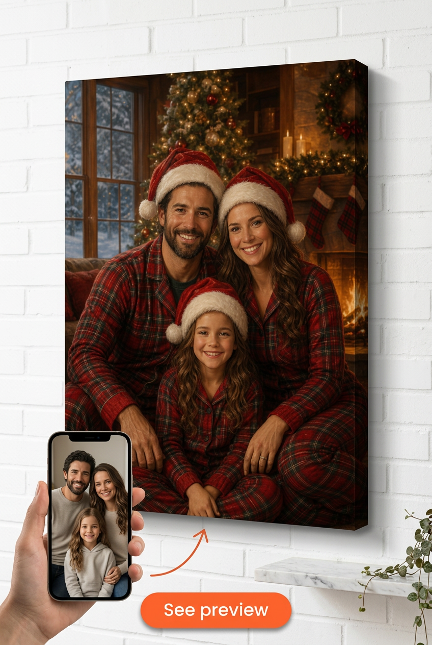 Custom Christmas Family Portrait — Festive Holiday Canvas from Photo