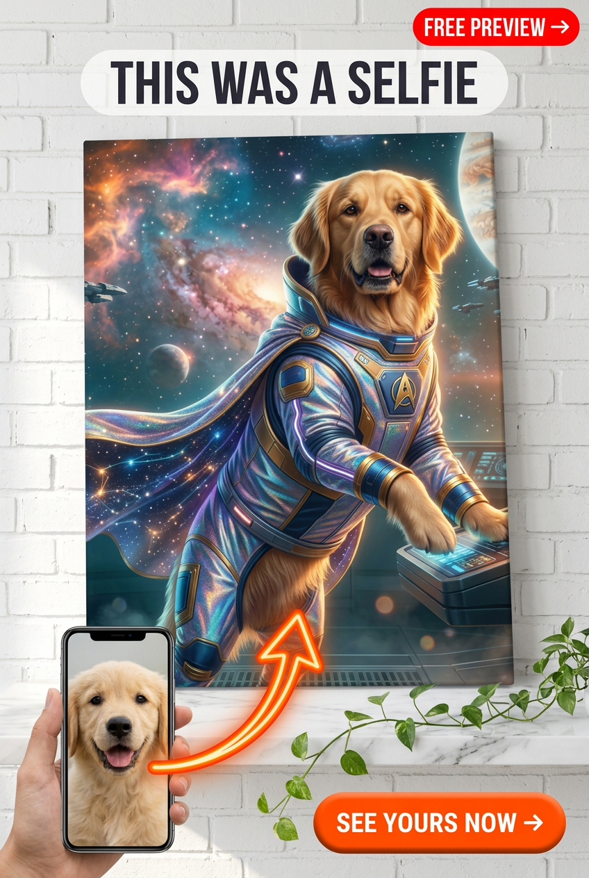 Custom Sci-Fi Dog Portrait Canvas — Whimsical Space Suit Pet Art