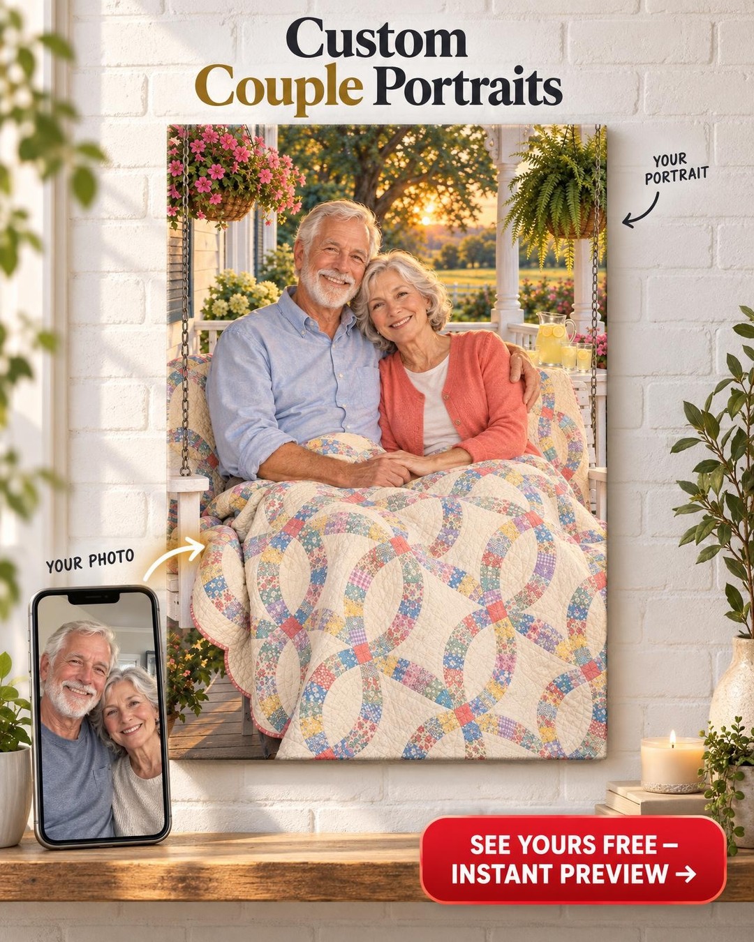 Wedding Quilt Couple Custom Portrait from Photo | Personalized Quilting Portrait Gift