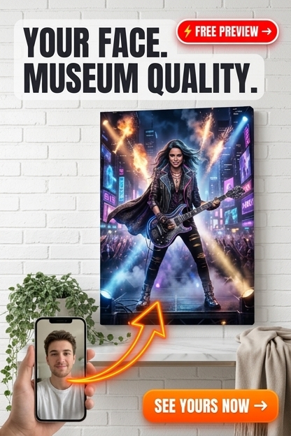 Custom Musician Portrait for Him — Heroic Stage Lights Canvas