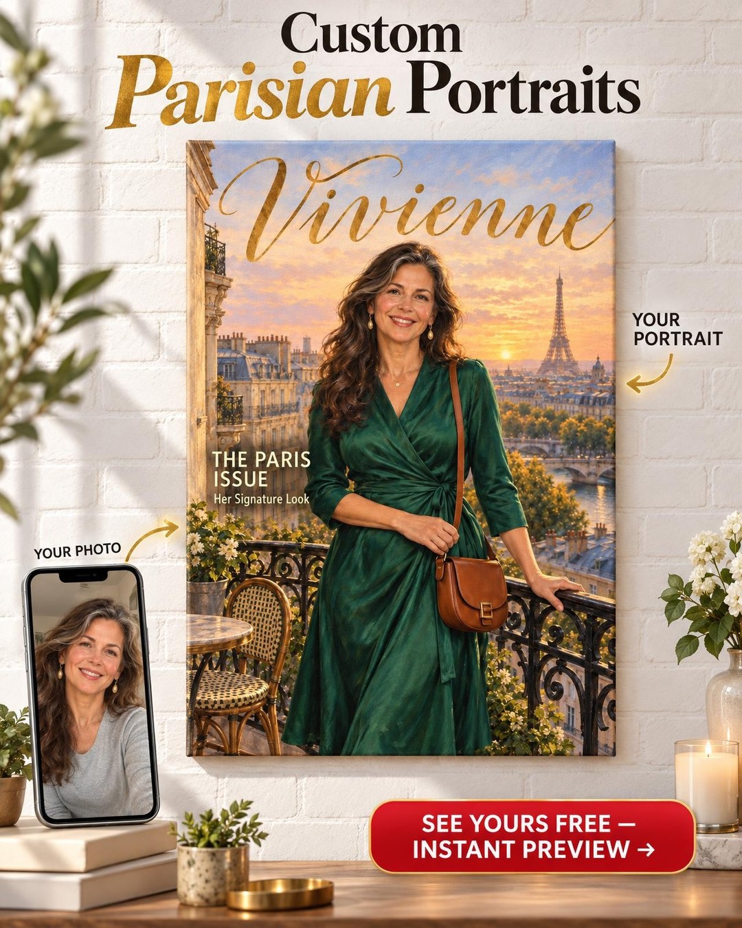 The Paris Issue Magazine Cover Custom Portrait from Photo | Gift for Her