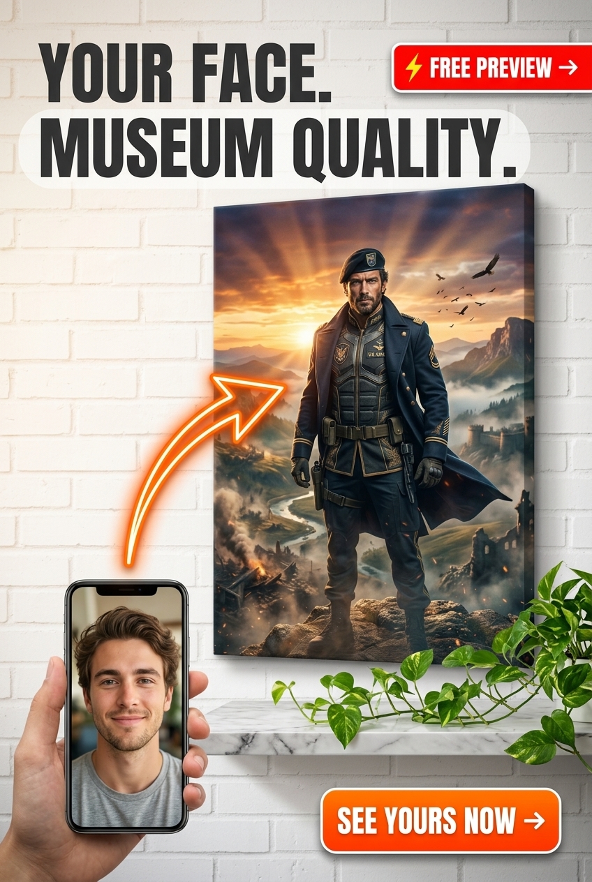 Custom Military Man Portrait — Regal Uniform Canvas from Photo
