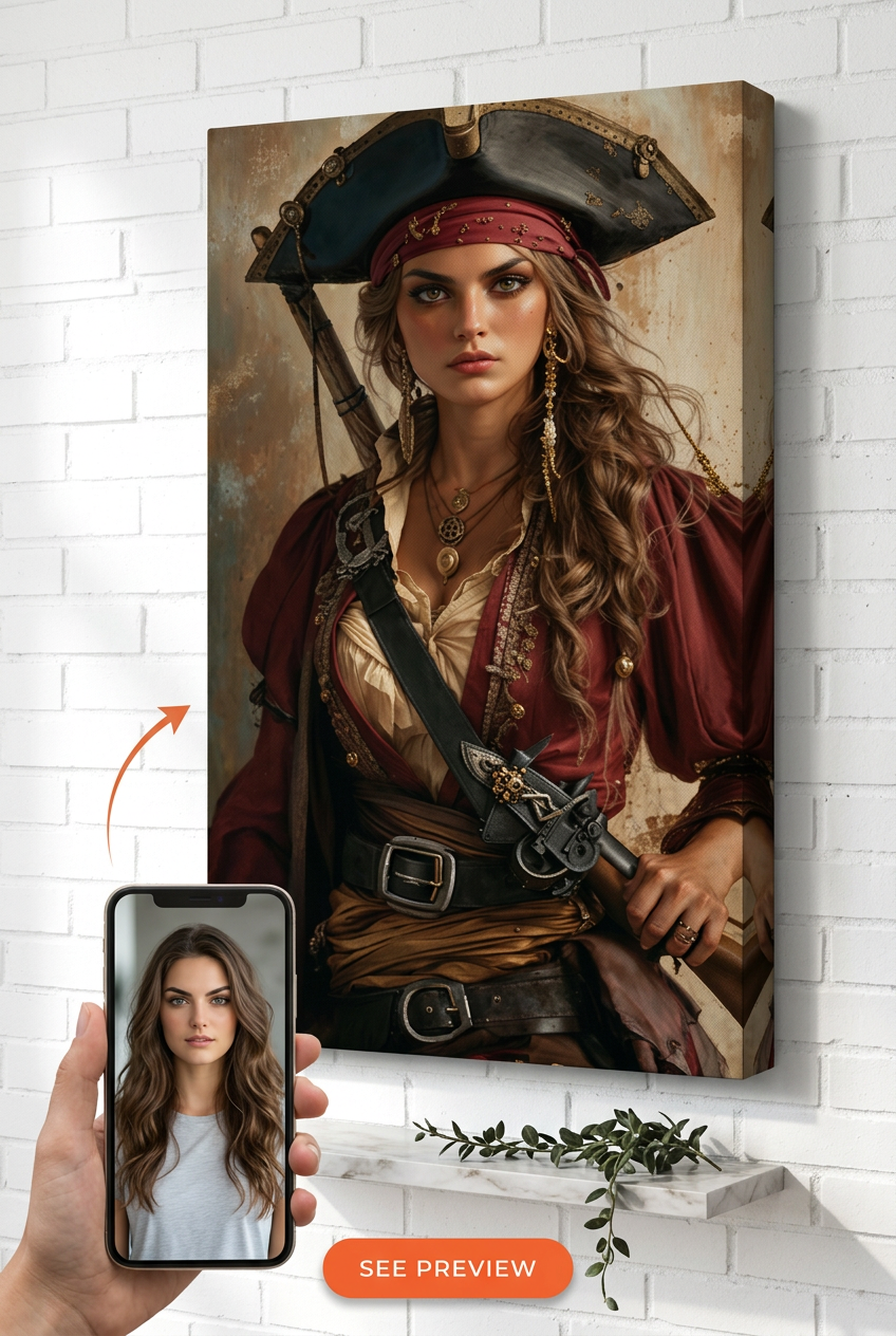 Pirate Captain Portrait | Custom Female Pirate Artwork from Your Photo