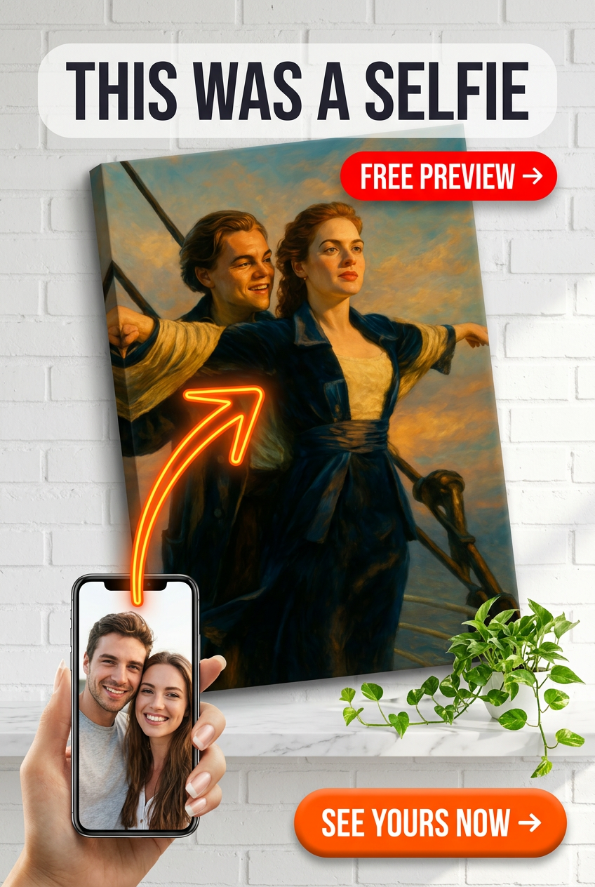 Custom Impressionist Couple Portrait — Romantic Ocean Canvas from Photo