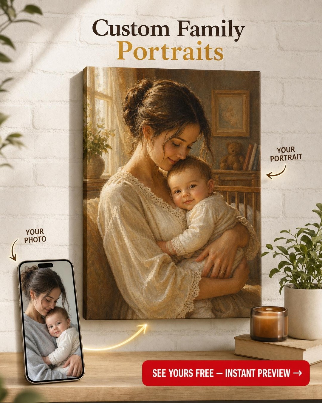 Custom Mother Baby Portrait — Serene AI Art from Photo