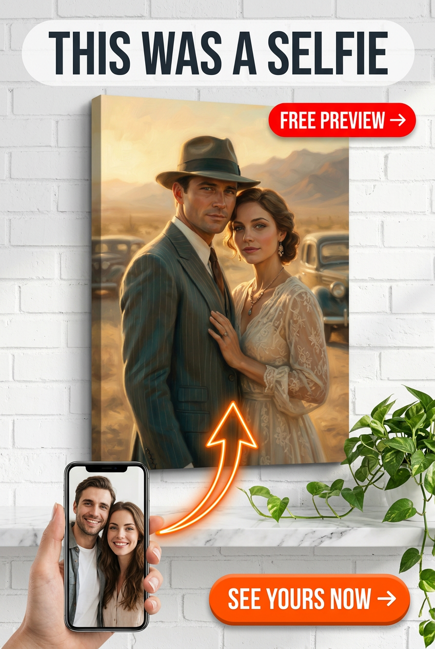 Custom Cowboy Couple Portrait — Romantic Vintage Canvas from Photo