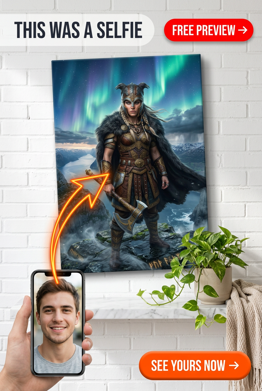 Custom Viking Warrior Portrait — Heroic Man Canvas from Photo