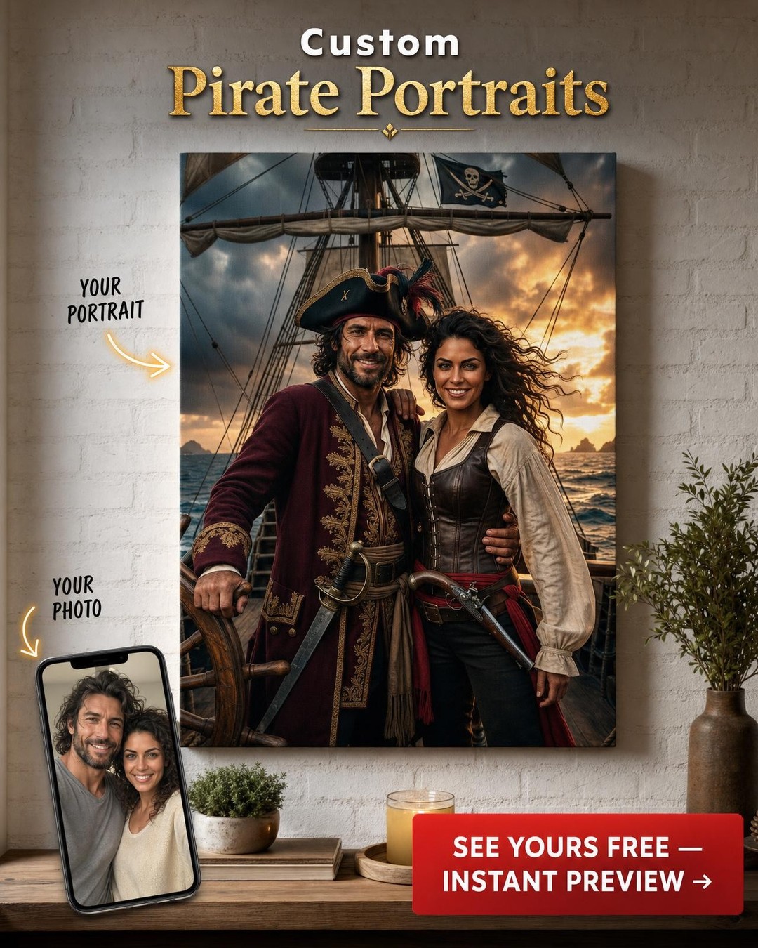 Custom Pirate Couple Portrait Art