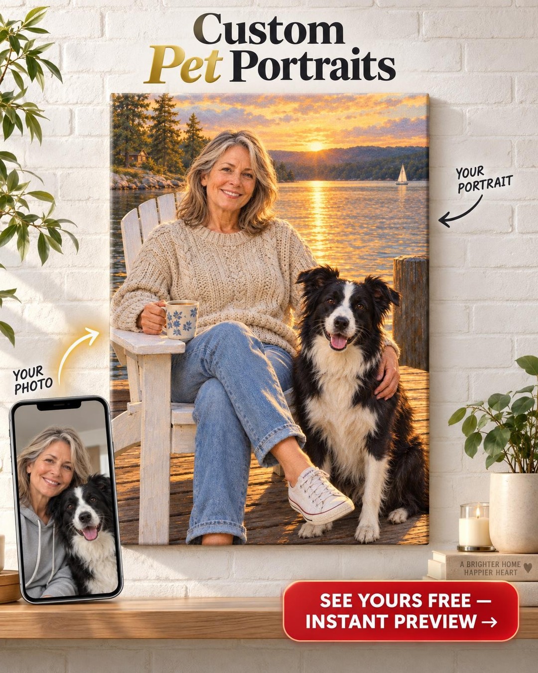Lake Evenings Custom Portrait from Photo | Personalized Me and My Dog Gift