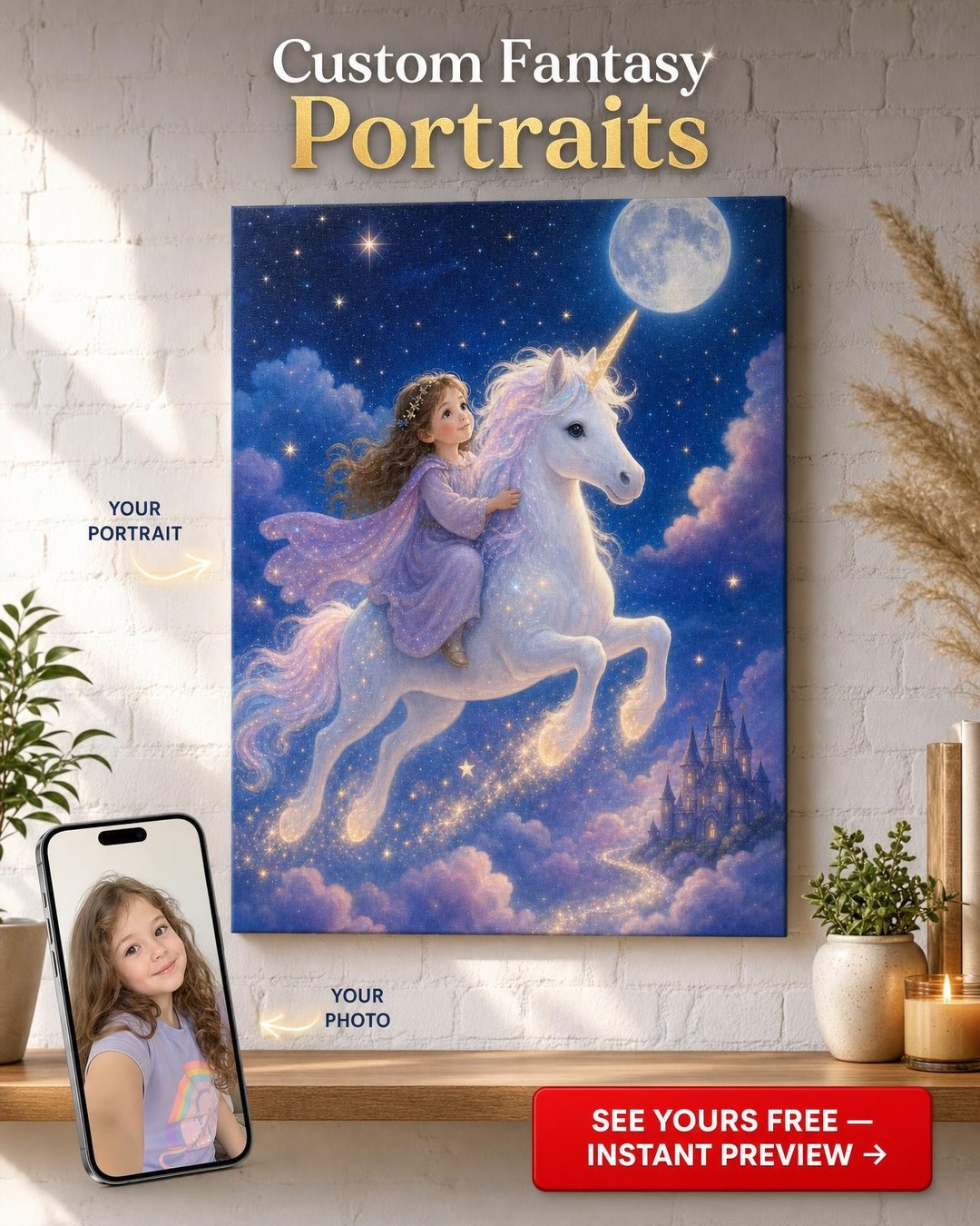 Starlight Unicorn Custom Portrait from Photo | Personalized Canvas Gift