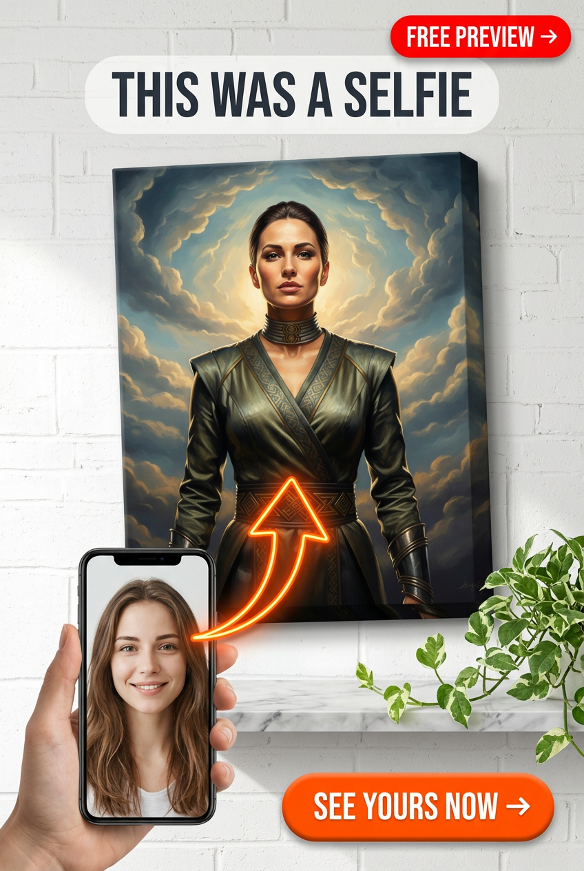 Custom Fantasy Woman Portrait — Heroic Armor Canvas from Photo
