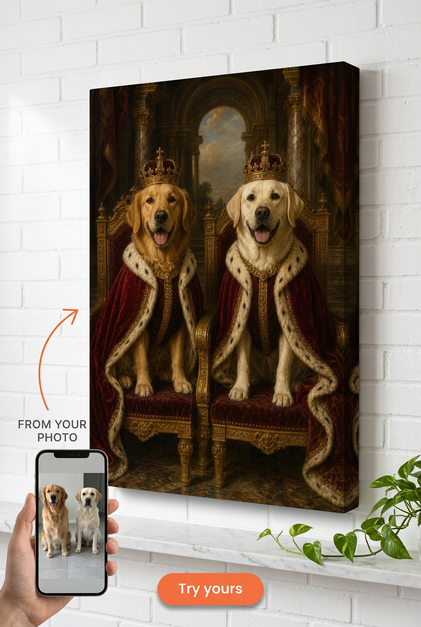 Custom Royal Pet Portrait — Regal Dog Canvas from Photo