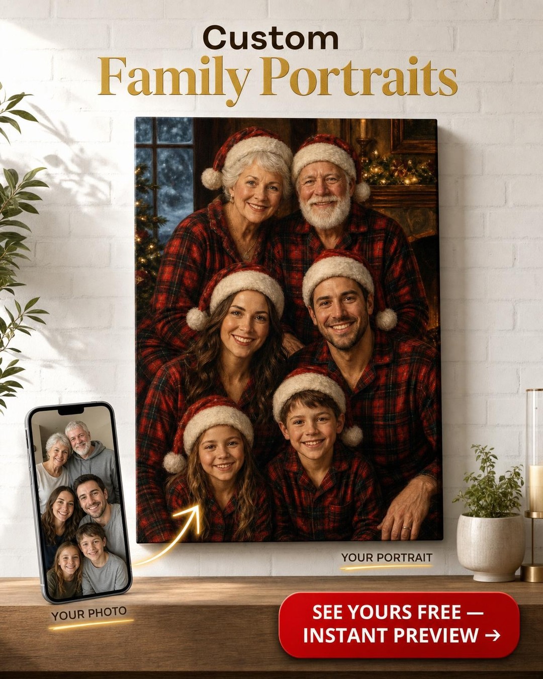 Custom Family Christmas Portrait — Festive Holiday Canvas from Photo