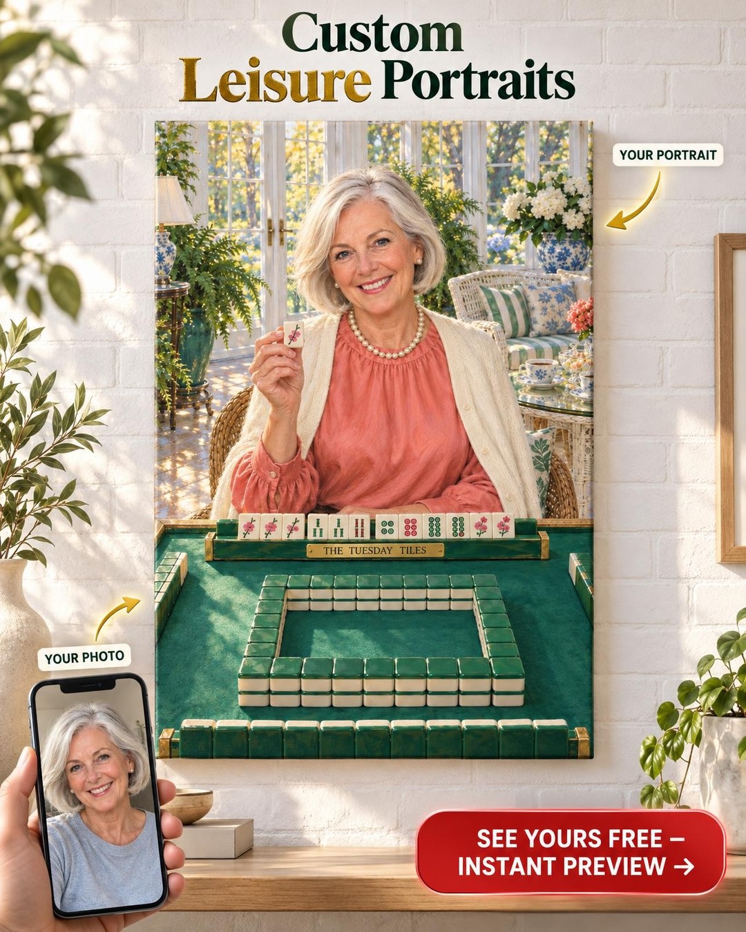 Mahjong Winning Moment Custom Portrait from Photo | Personalized Mahjong Portrait Gift