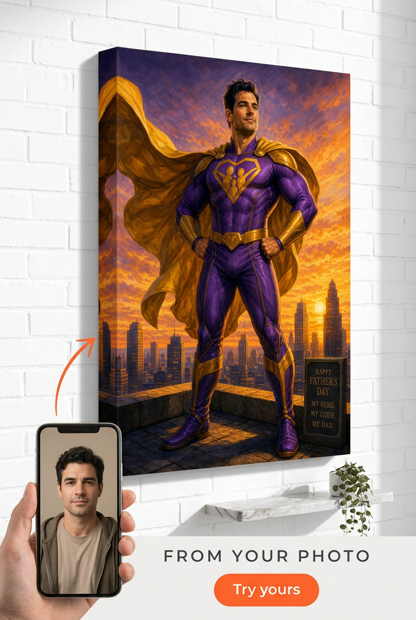 Father's Day Superhero Dad Custom Portrait from Photo | Personalized Gift