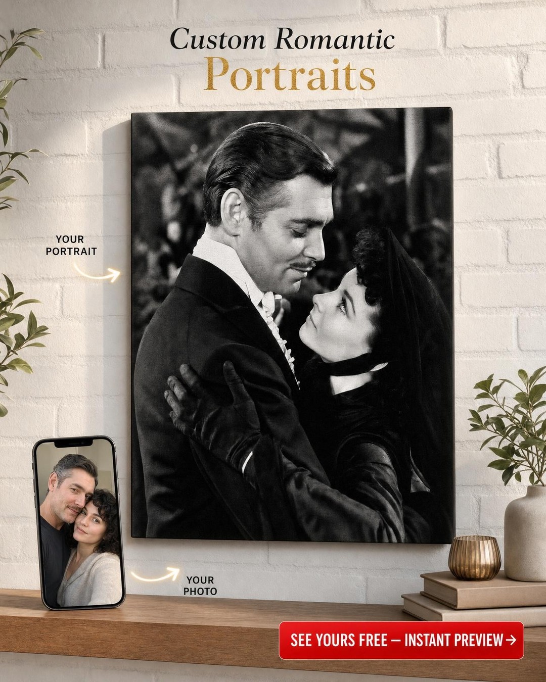 Victorian-Inspired Elegant Couple Custom Portrait from Photo | Personalized Canvas Gift