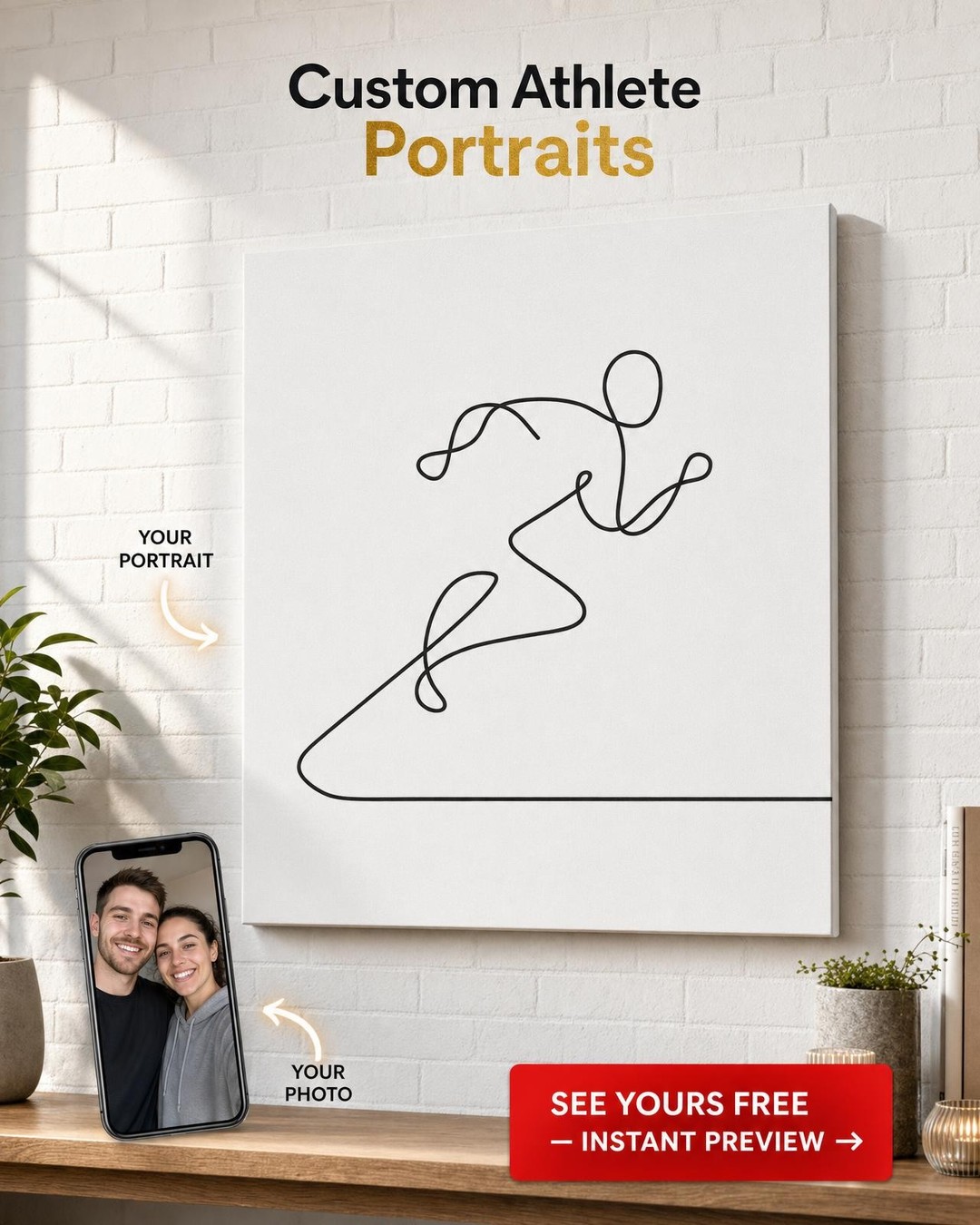 Runner Portrait Running Marathon Custom Portrait from Photo | Personalized Gift