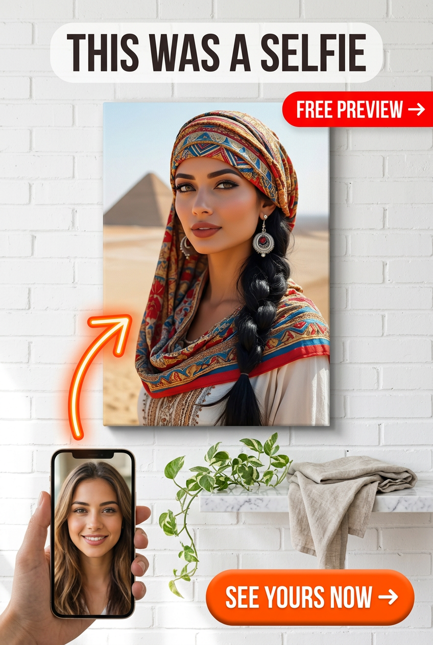 Custom Egyptian Woman Portrait — Serene Canvas from Photo