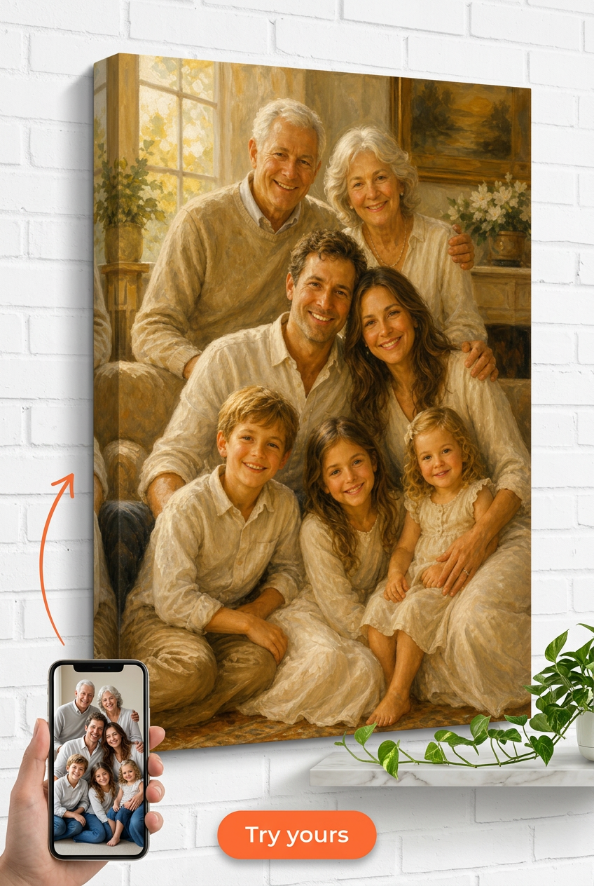 Custom Family Portrait — Timeless Three Generations on Canvas