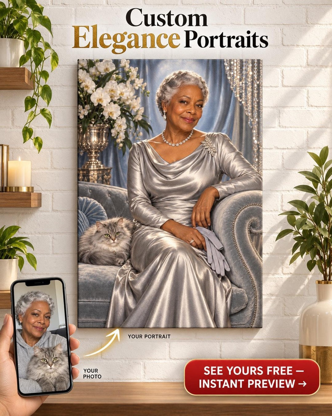 Silver Screen Star Custom Portrait from Photo | Personalized Silver Glamour Gift