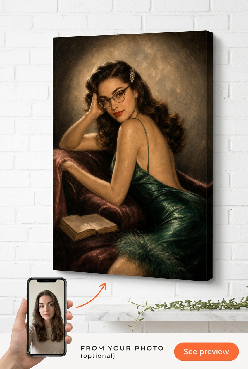Custom 1940s Hollywood Chaise Lounge Starlet Portrait from Photo | Personalized General Gift
