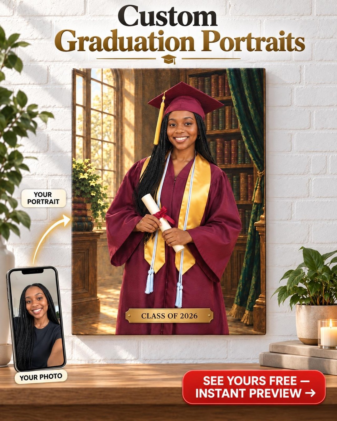 Their Graduation Photo Custom Portrait from Photo | Personalized Graduation Portrait Gift