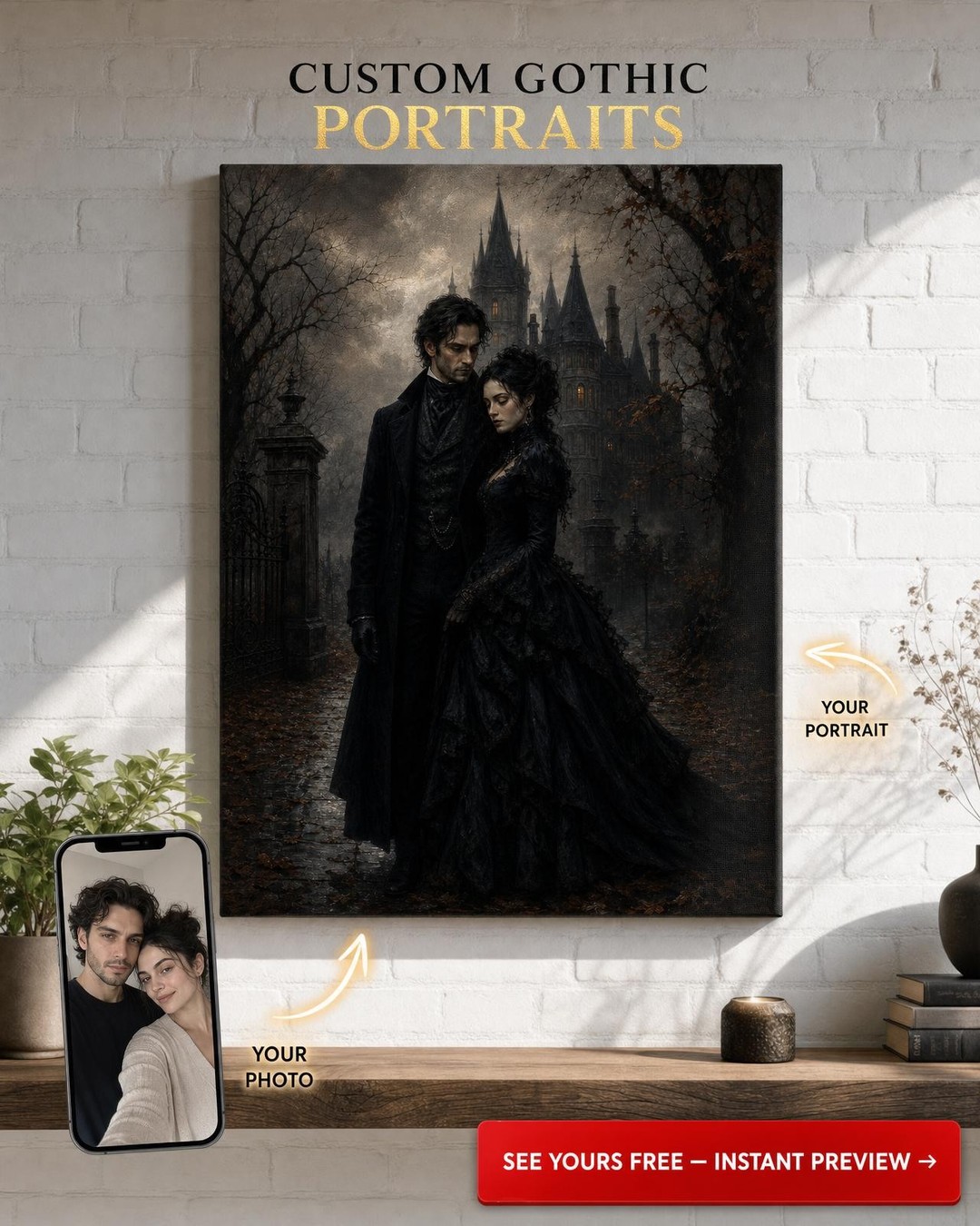 Autumn Gothic Couple Custom Portrait from Photo | Personalized Canvas Gift