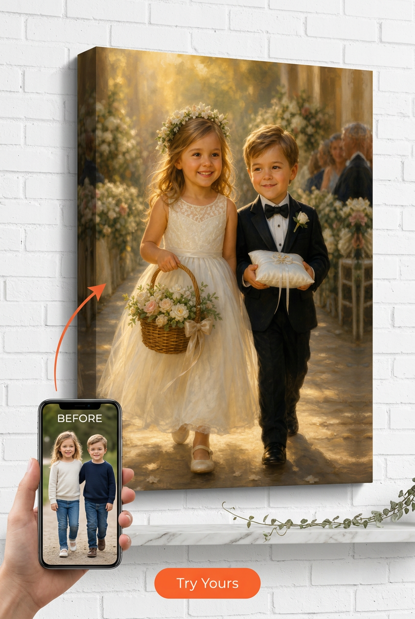Flower Girl Ring Bearer Gift — Charming Wedding Portrait Canvas from Photo