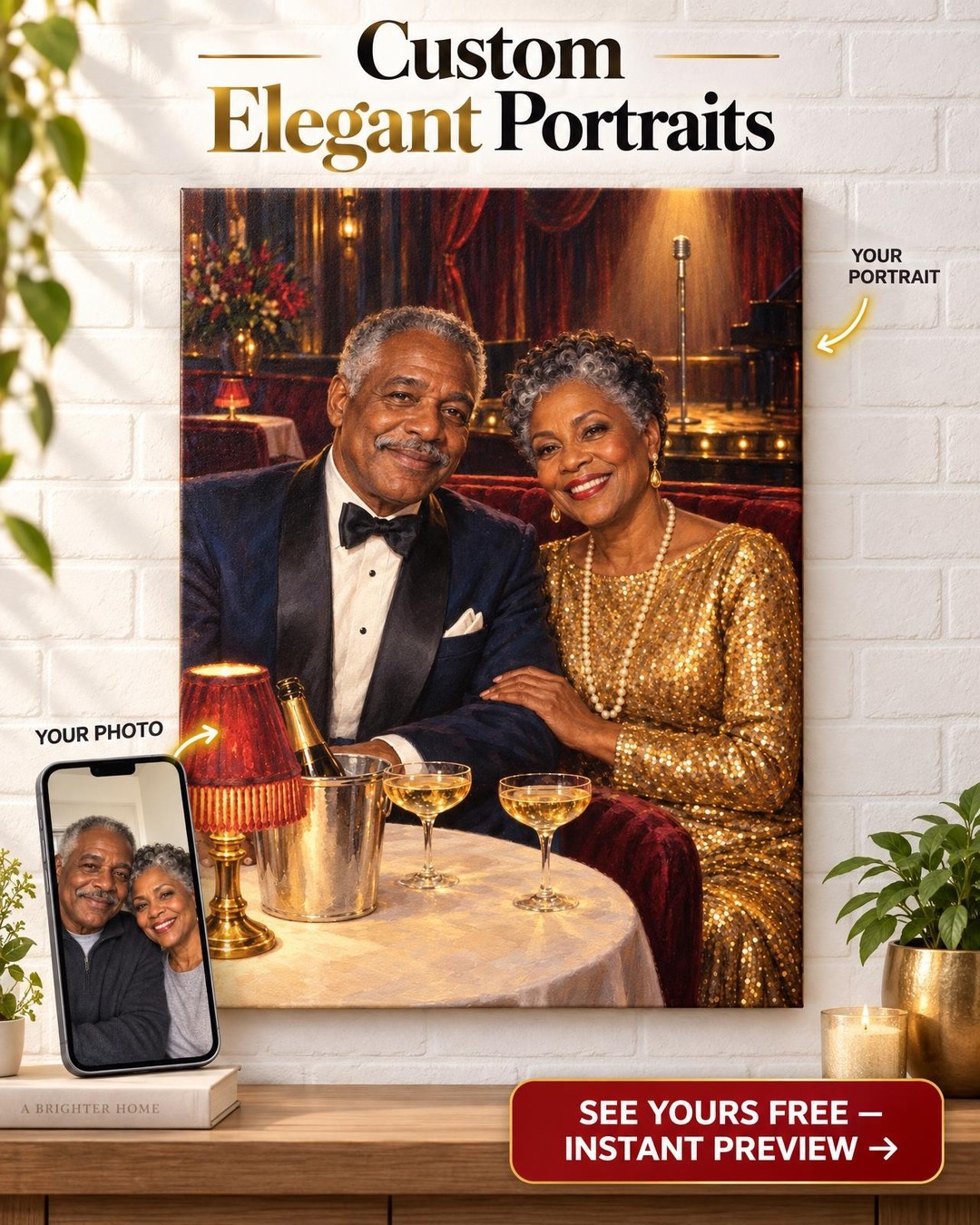 Velvet Supper Club Soul Couple Custom Portrait from Photo | Personalized Soul Portrait Gift
