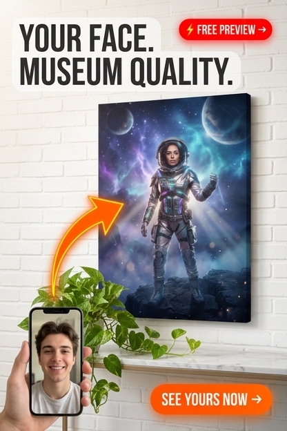 Custom Astronaut Man Portrait — Heroic Space Hero Canvas
