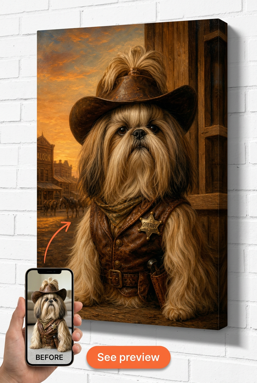 Custom Cowboy Dog Portrait — Whimsical Pet Canvas Art