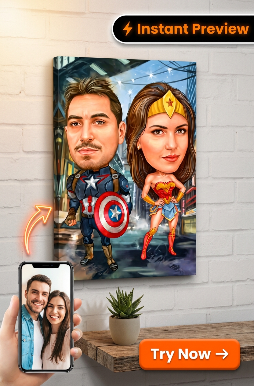 Superhero Custom Portrait from Photo | Personalized Couple Gift