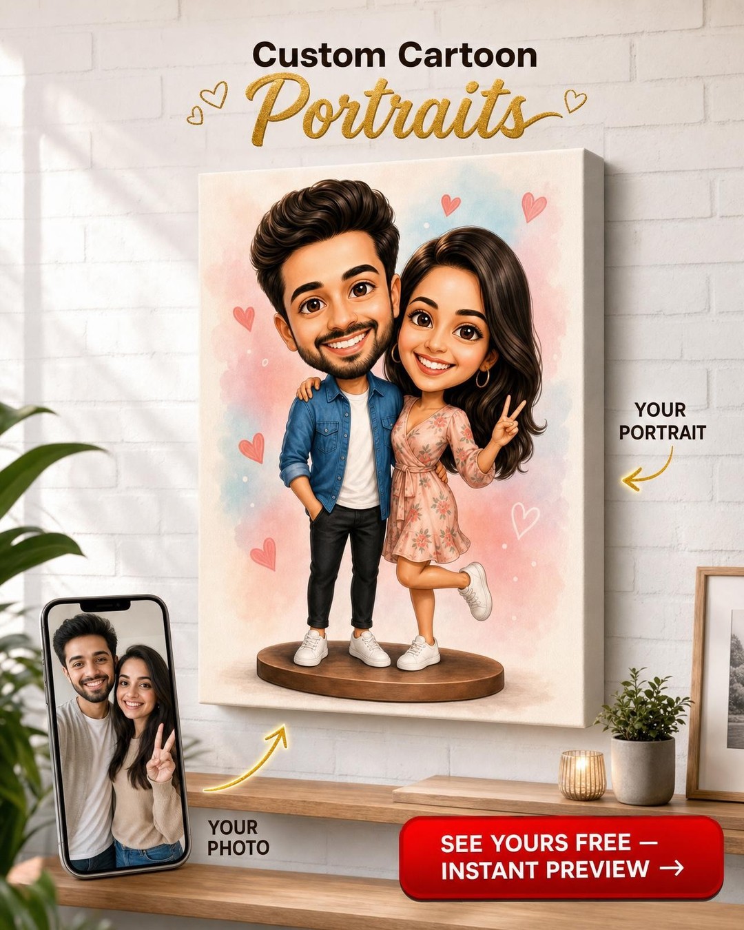 Whimsical Caricature Couple Portrait