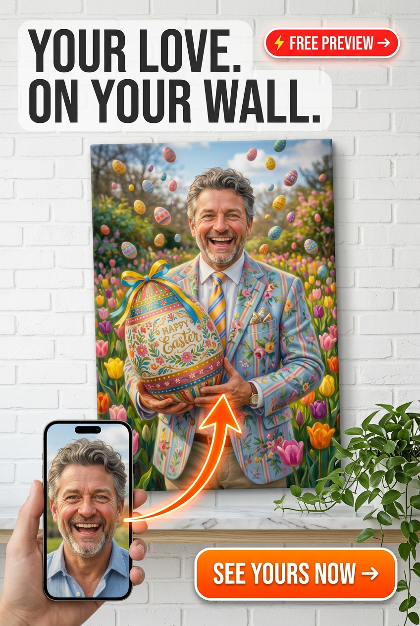 A cheerful portrait of a gentleman in a vibrant, spring-themed floral suit, hold - Best Christmas Gift Guide: Personalized Portraits That Wow - PortraitGift