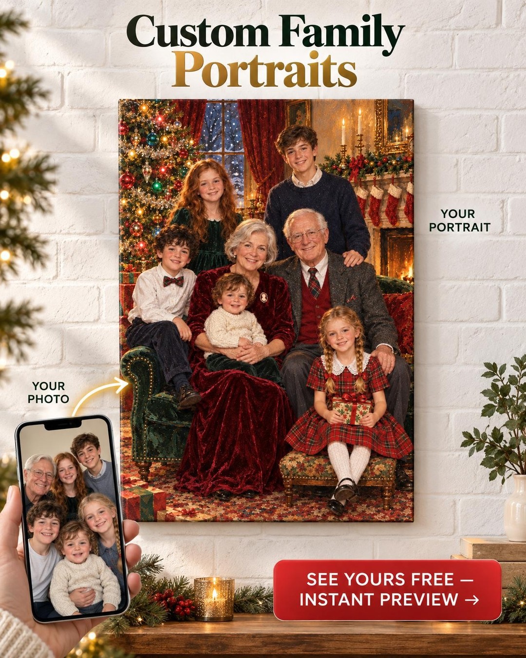 The Christmas Portrait with All the Grandkids Custom Portrait from Photo | Personalized Grandkids Portrait Gift