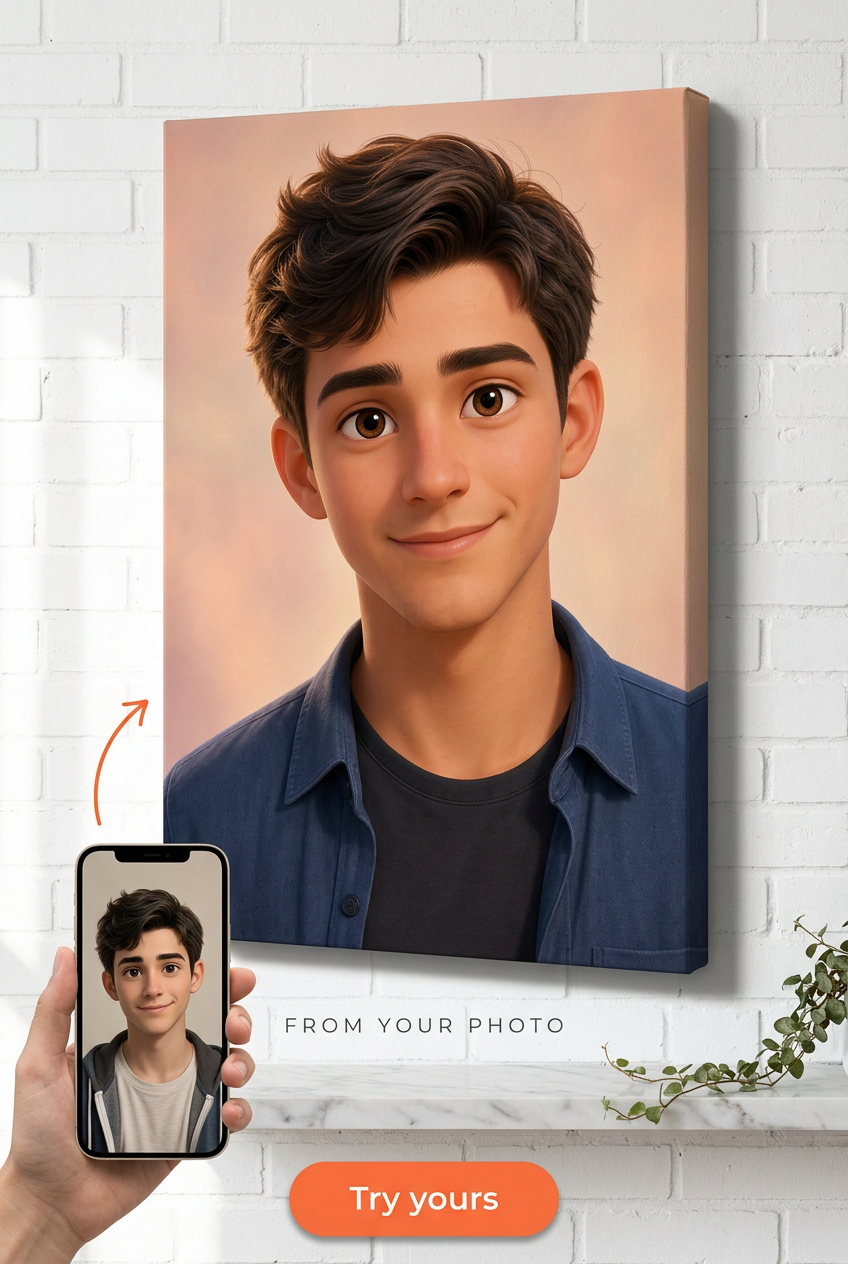 Custom 3D Cartoon Portrait for Men — Whimsical Canvas from Photo