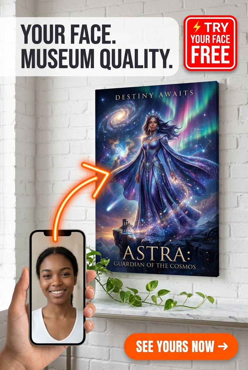 Custom Fantasy Woman Portrait — Heroic Cosmic Goddess Canvas