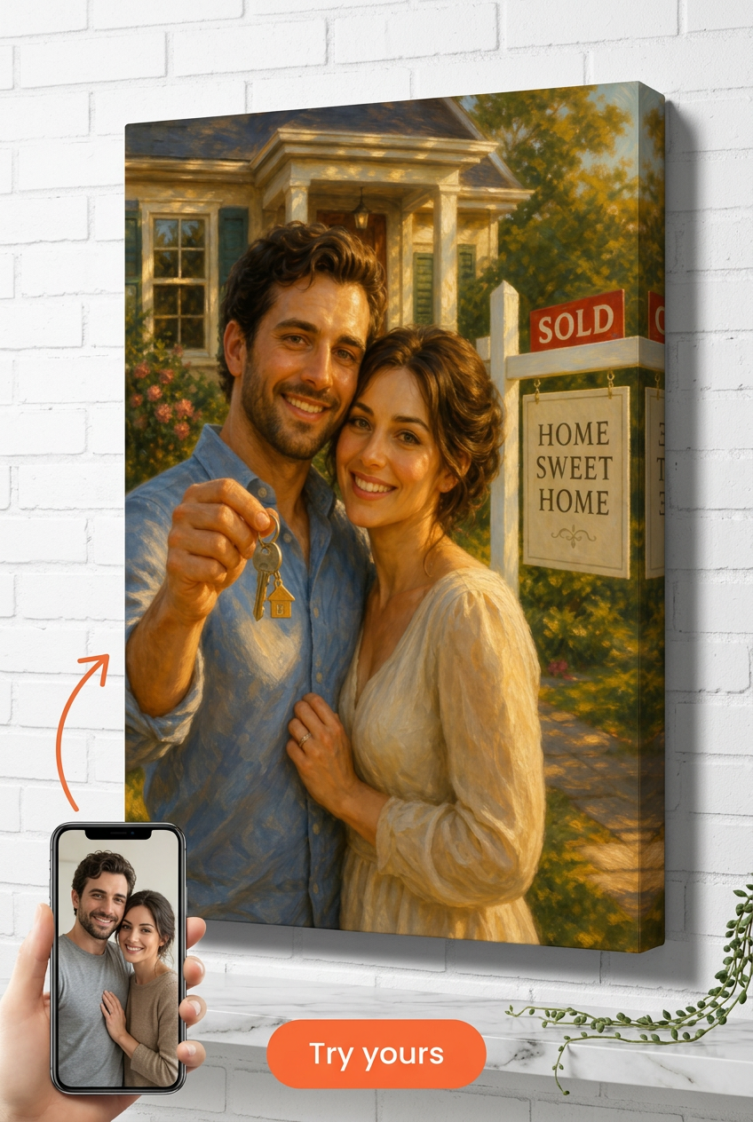 New Home Couple With Keys Custom Portrait from Photo | Personalized Undefined Gift