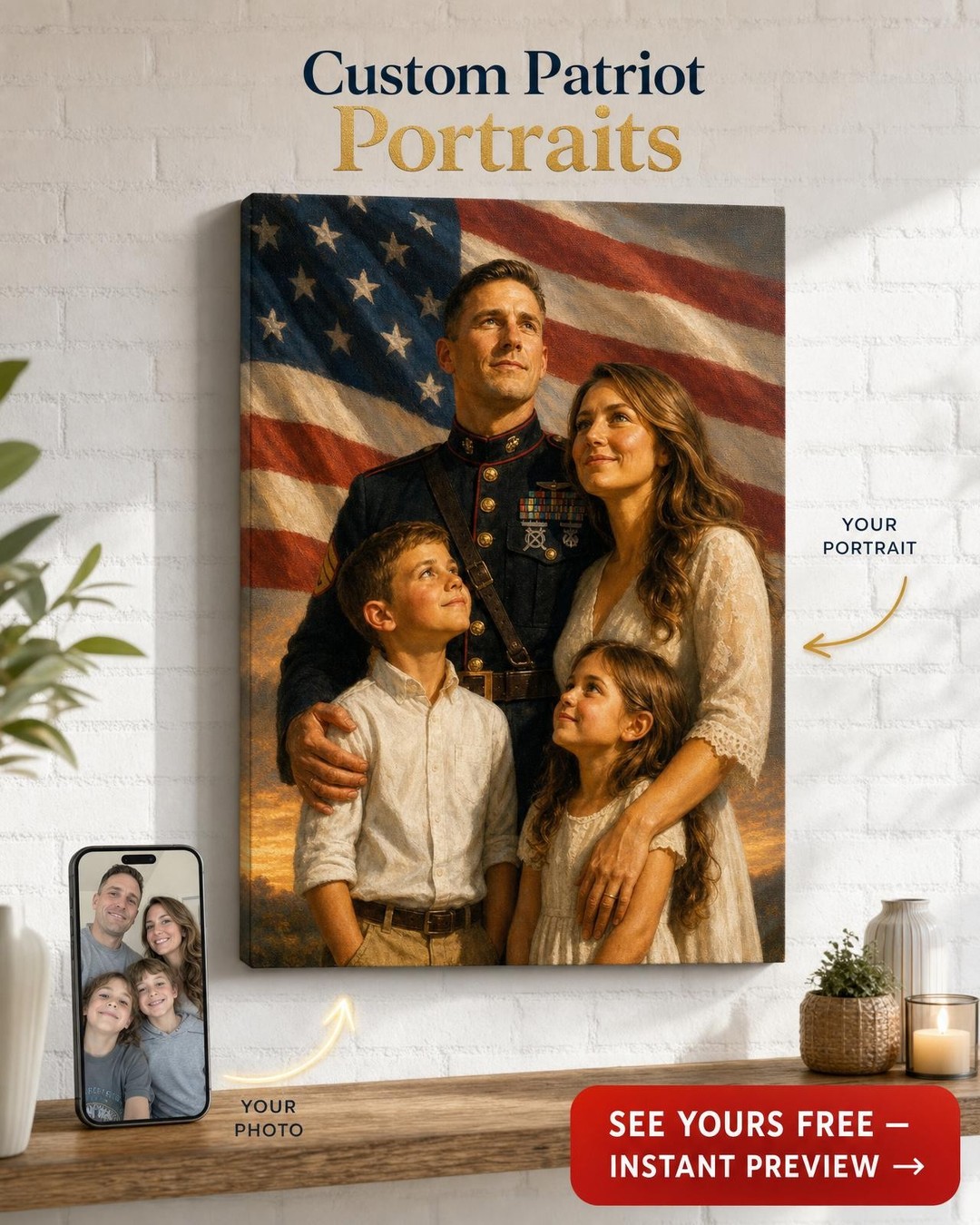 Custom Military Family Portrait — Heroic Canvas from Photo