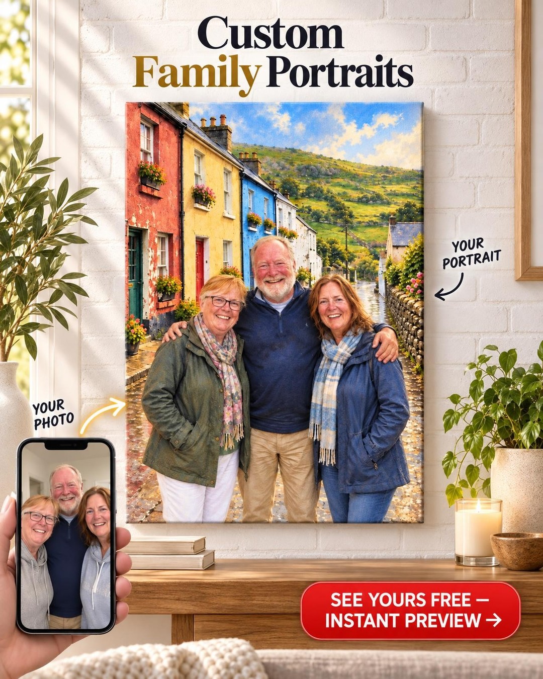 The Street They Came From Custom Family Portrait from Photo | Hometown Portrait Gift