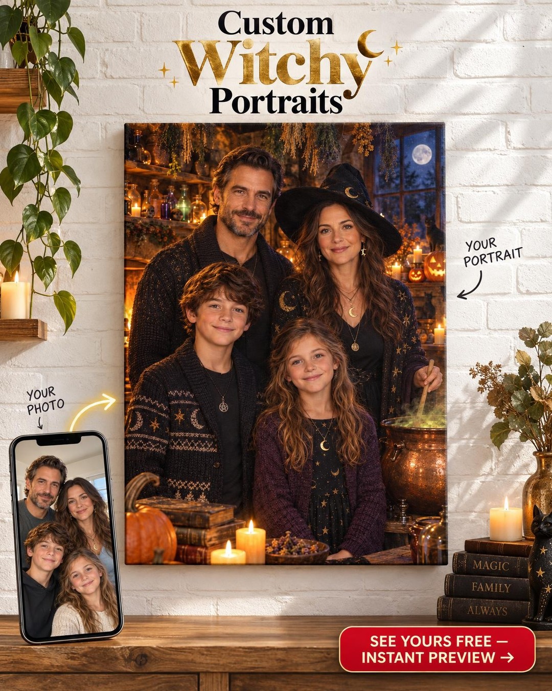 Cozy Witch Cottage Custom Portrait from Photo | Personalized Gift