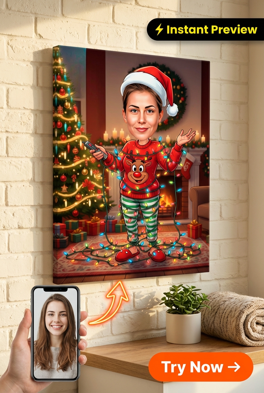 Custom Christmas Woman Portrait — Festive Holiday Canvas from Photo