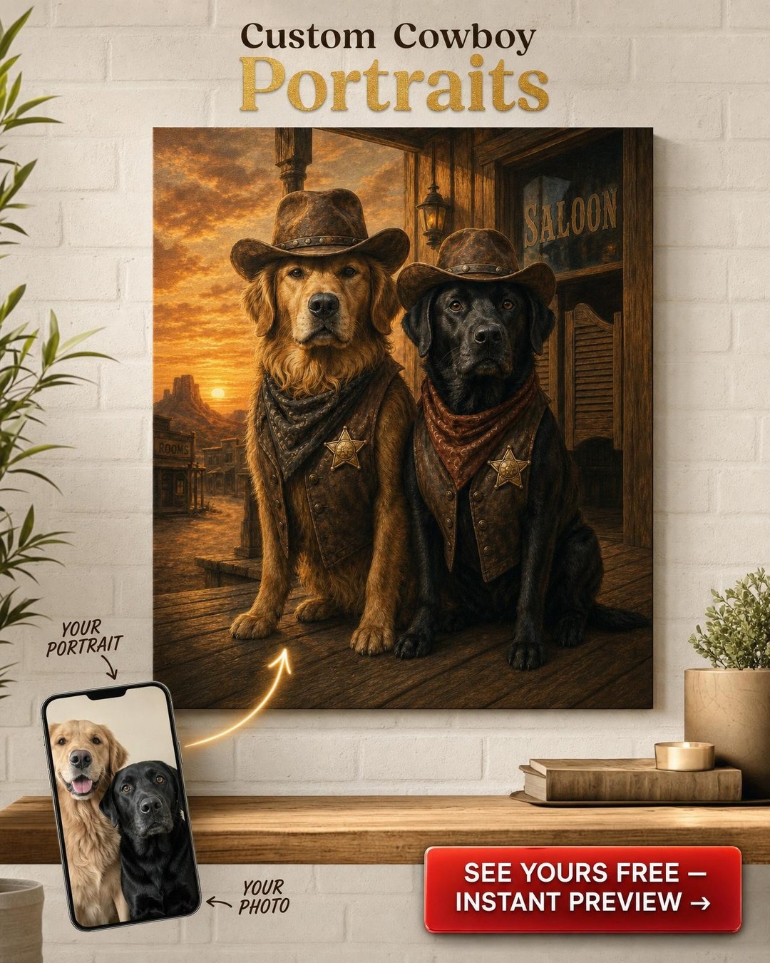 Cowboy Dog Portrait: Tail-Wagging Heroic Art