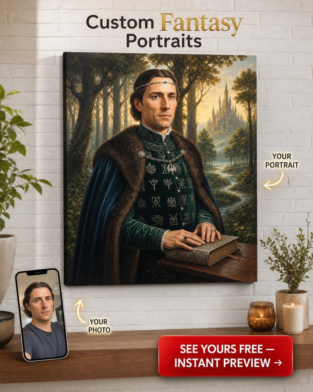Custom Royal Man Portrait — Regal Medieval Canvas from Photo
