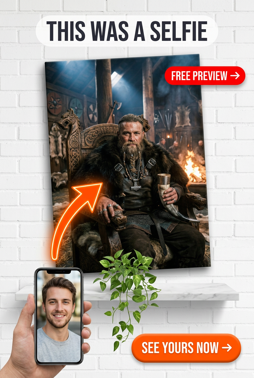 Custom Viking Man Portrait — Regal Throne Canvas from Photo