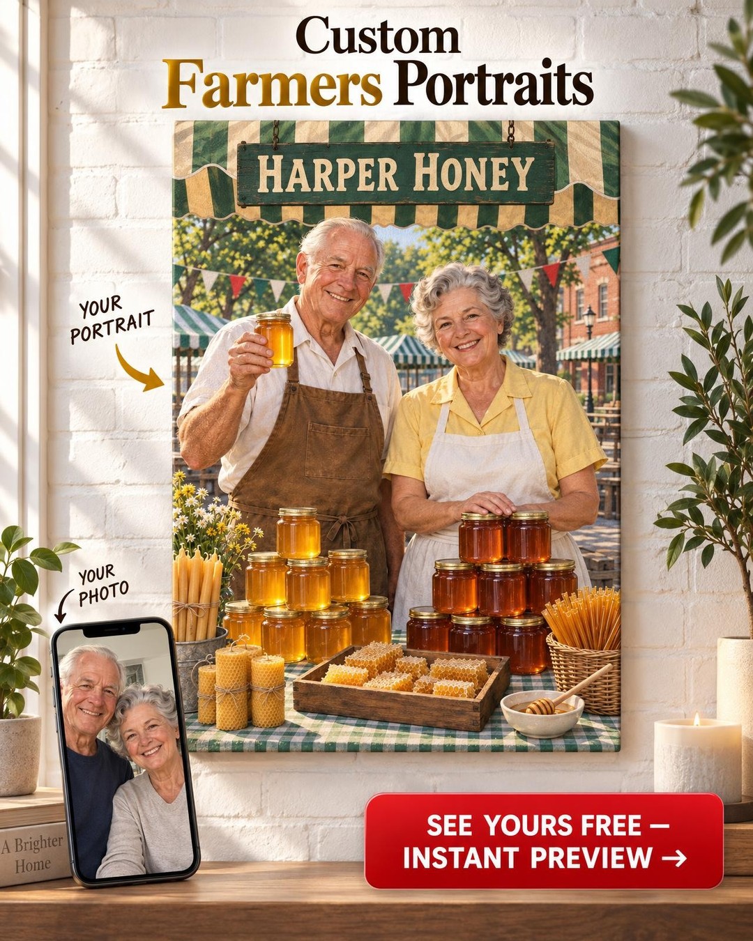 Honey Stall Couple Custom Portrait from Photo | Personalized Beekeeping Gift
