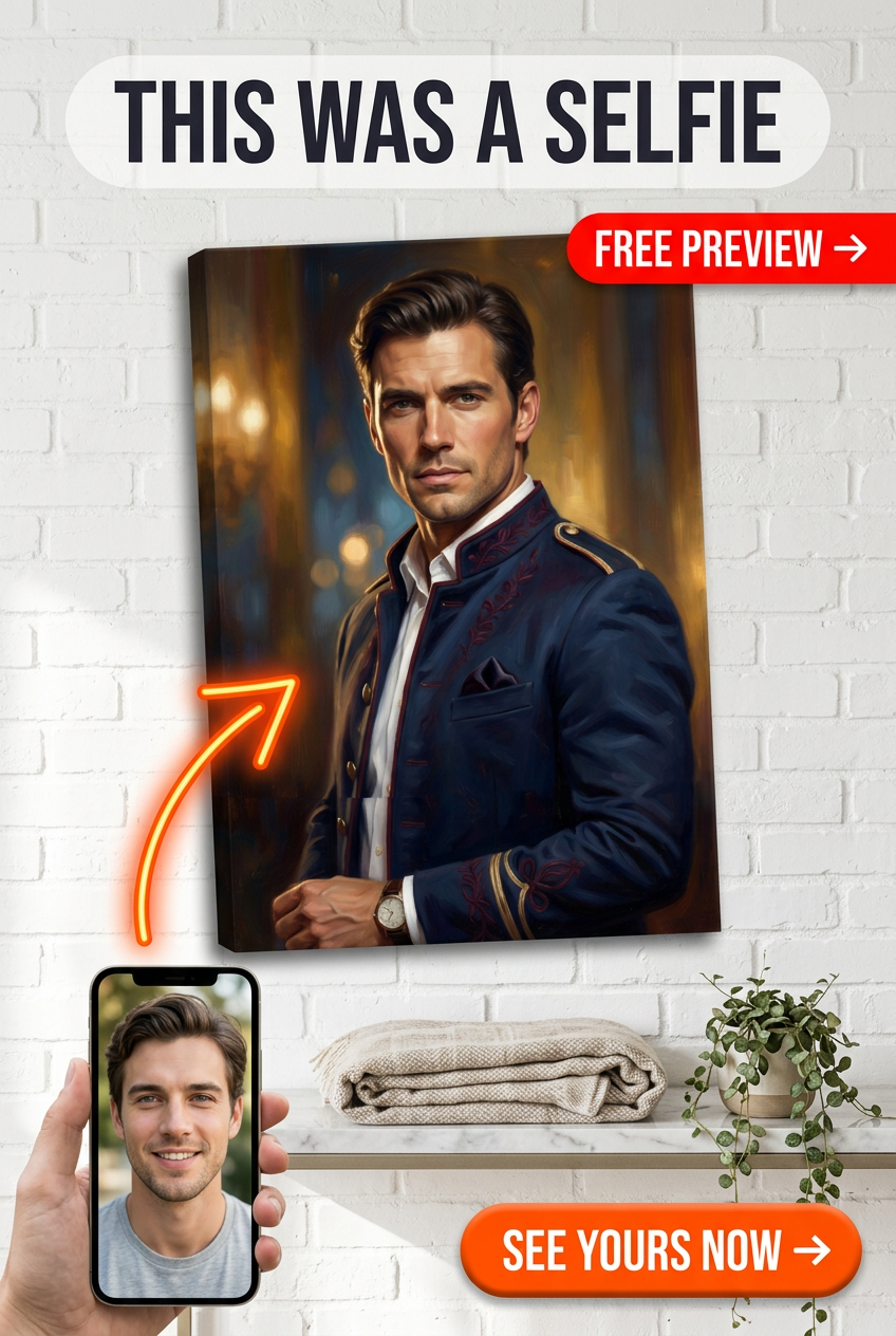 Custom Musketeer Man Portrait Canvas — Regal Military Uniform Art