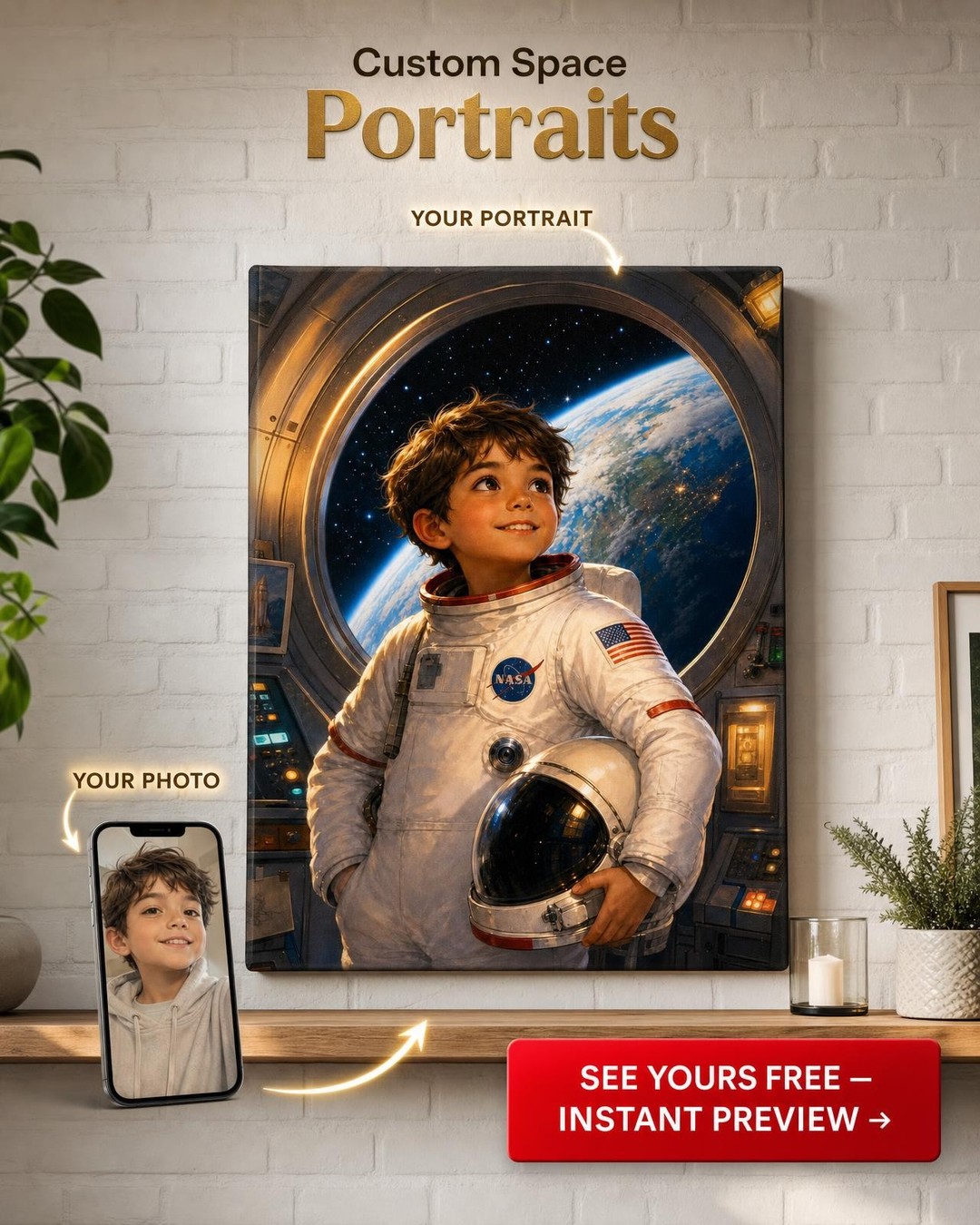 Little Astronaut Custom Portrait from Photo | Personalized for Kids Gift