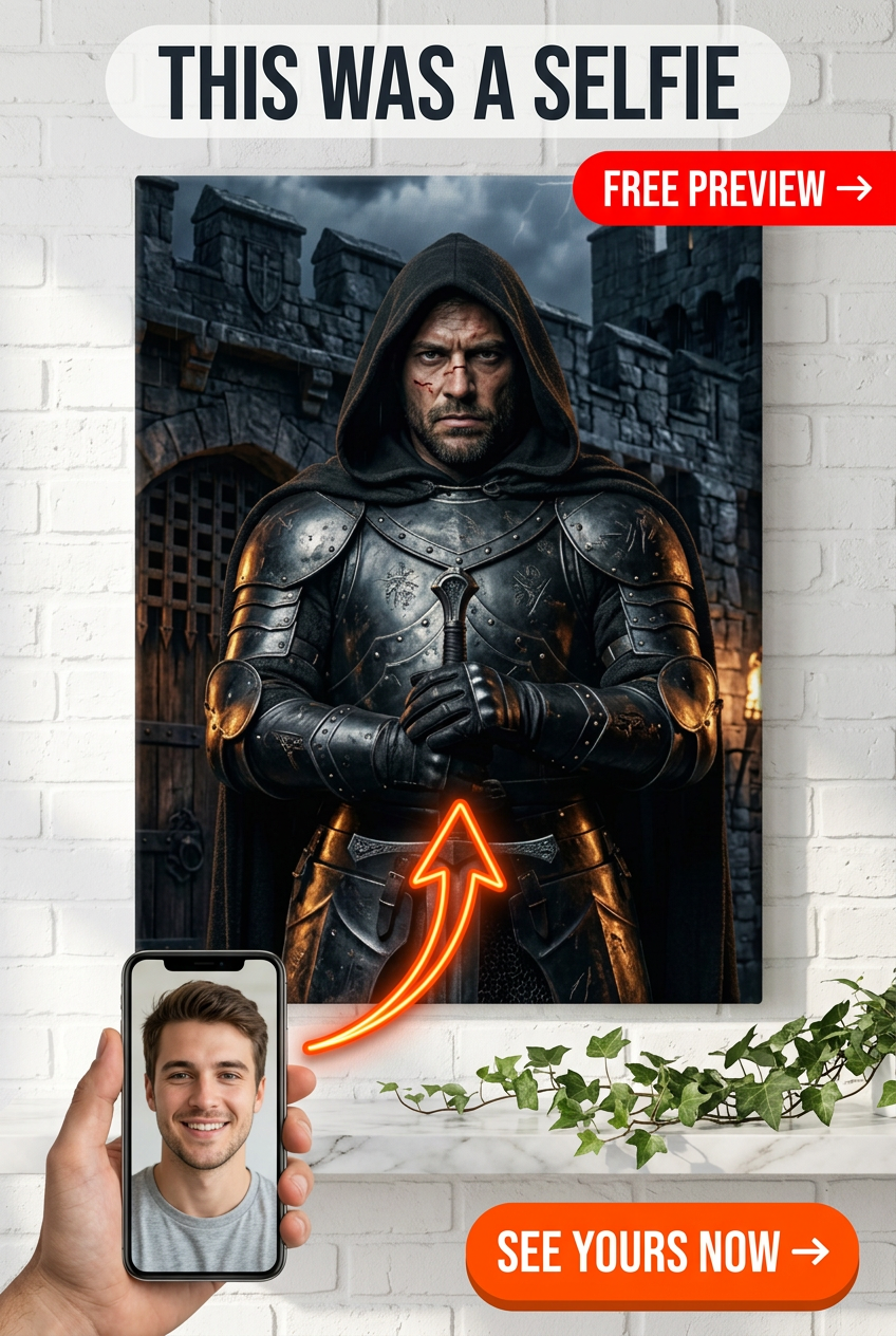Custom Knight Portrait for Man — Regal Armor Canvas Art