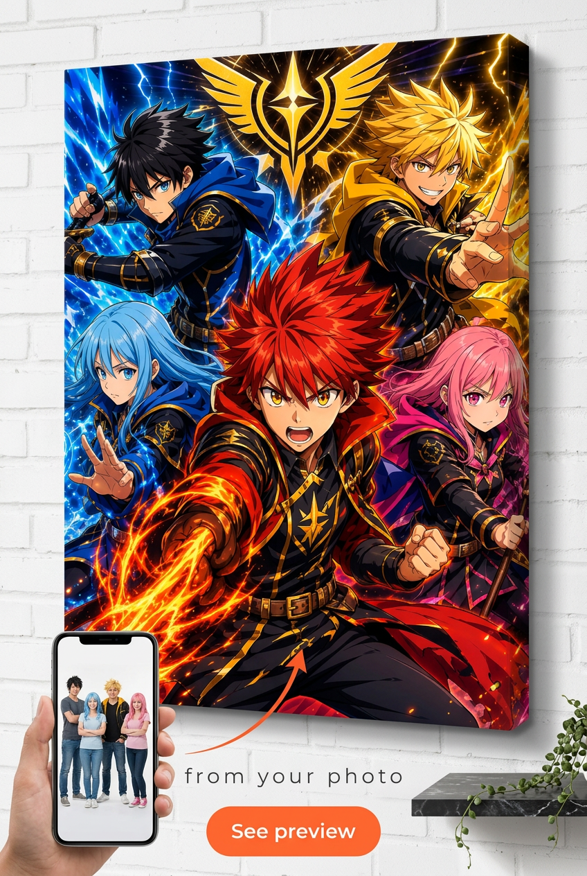 Custom Anime Warrior Couple Portrait — Vibrant Heroes Canvas from Photo